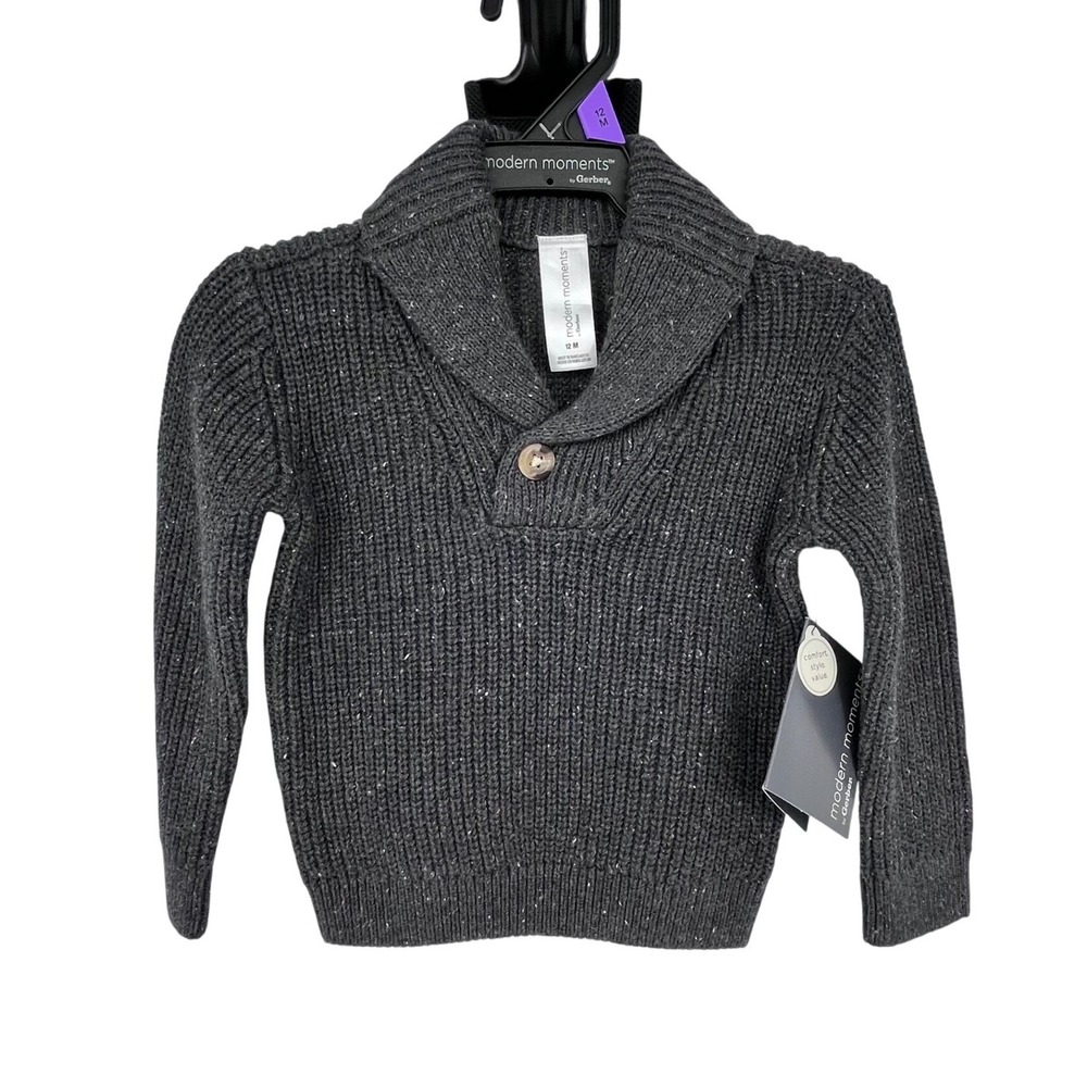 Modern Moments Shawl Collar Sweater Baby 12M Dark Grey Blue Ribbed Knit Pullover